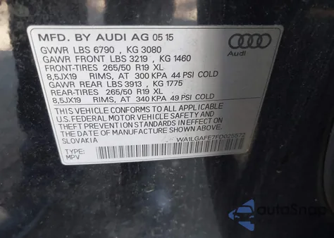 2015 Audi Q7 3.0T Premium из США, поврежденный, VIN WA1LGAFE7FD025572